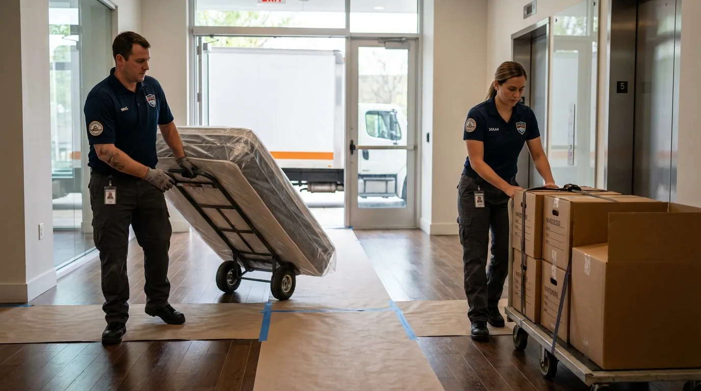 Professional apartment movers loading elevator in Pearl City, HI